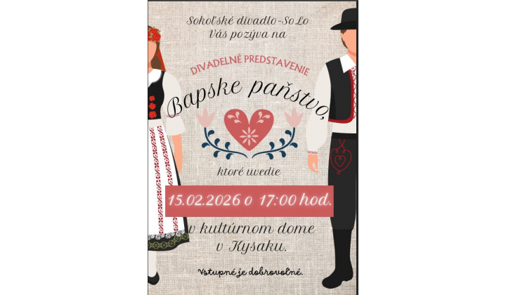 Pozvánka na divadelné predstavenie - Kysak - 15.02.2026