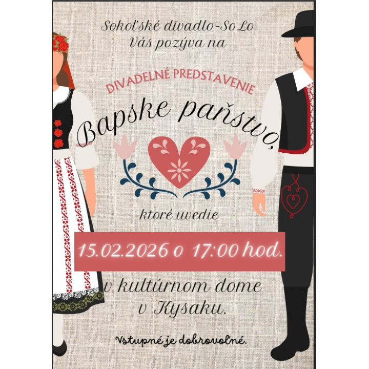 Pozvánka na divadelné predstavenie - Kysak - 15.02.2026